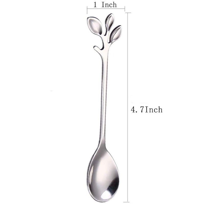 AnSaw Elegant Silver Leaf Coffee Spoons - 10-Piece, 4.7" Mini Stainless Steel Espresso & Dessert Tea Spoons, Perfect for Demitasse & Small Servings - Image 2